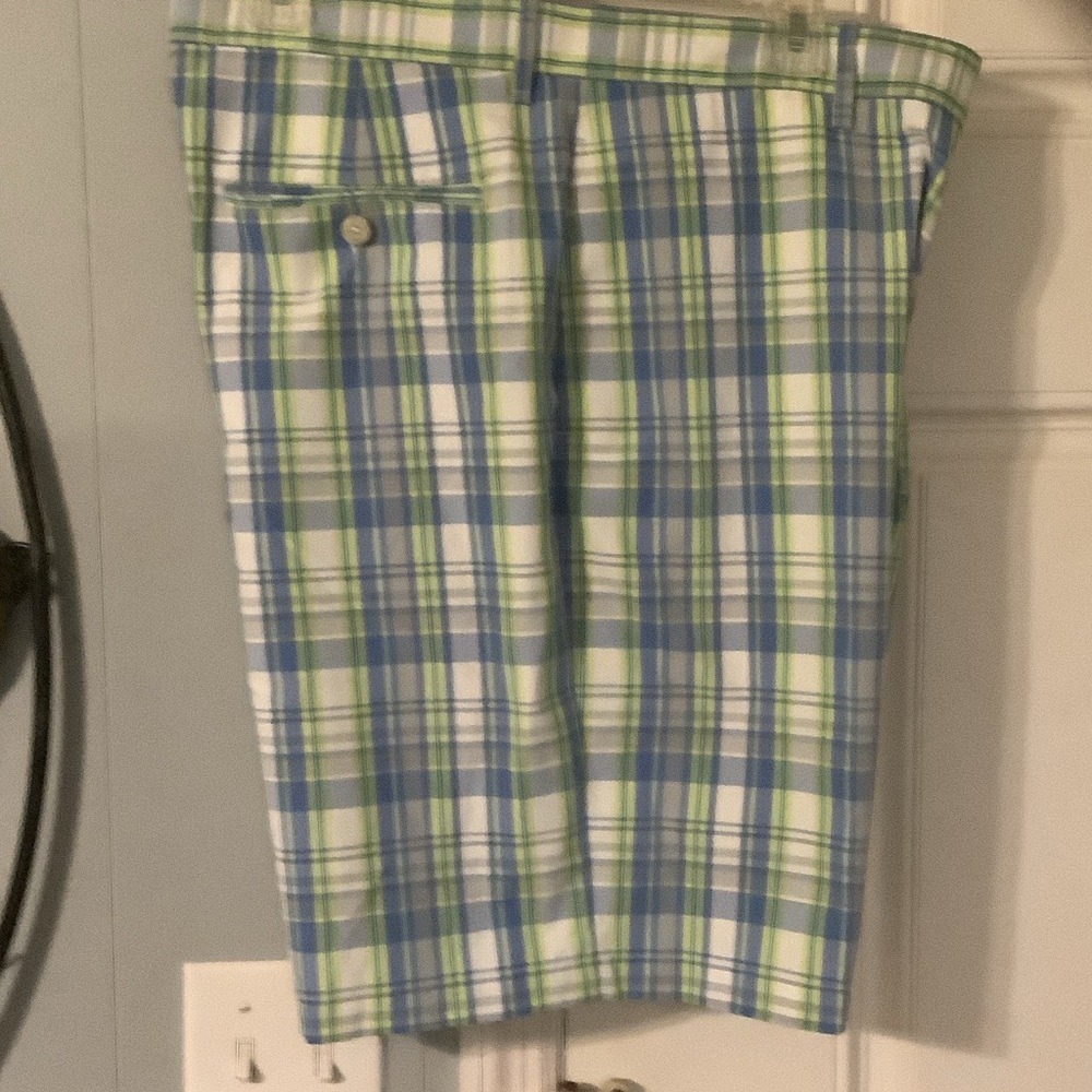 Pro Tour Men's Blue and Green Plaid Athletic Shorts,36‎